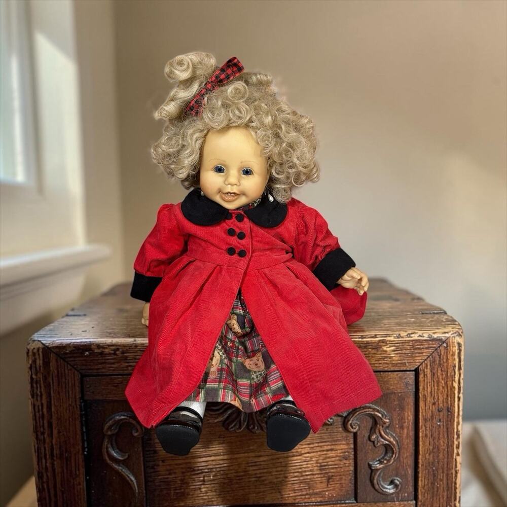 Vtg Zapf Creation Brigitte Leman 1998 Doll Blonde Curly Hair 24" Red Coat Locket